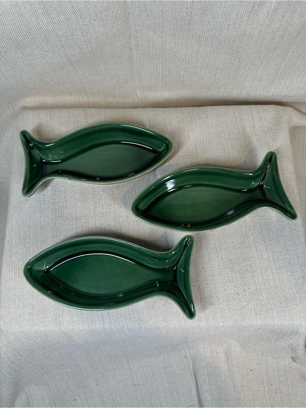 Deltis VINTAGE Ceramic Fish Dishes - Set of 3 in Green